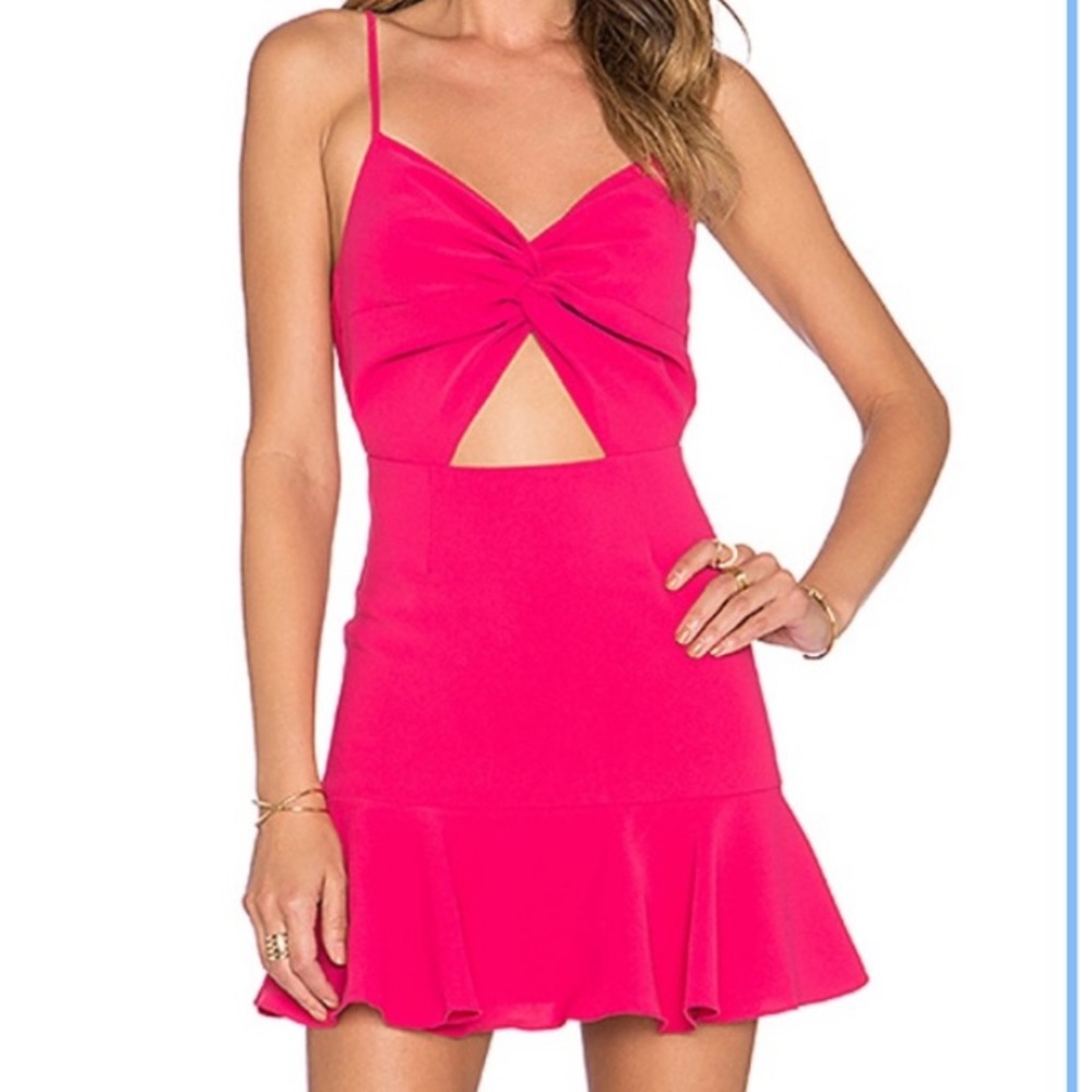 NBD Twist Front‎ Ruffle Hem Mini Pink Dress Size M